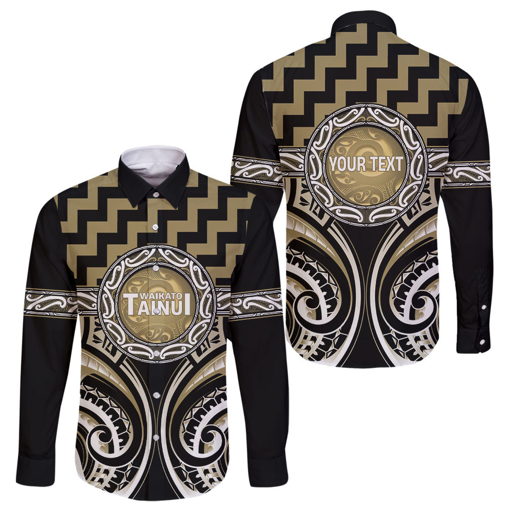 Aotearoa Waikato Tainui Personalised Family Matching Summer Maxi Dress and Hawaiian Shirt Maori Iwi Poutama Puhoro Tattoo LT14 Dad's Shirt - Long Sleeve Old Yellow - Polynesian Pride
