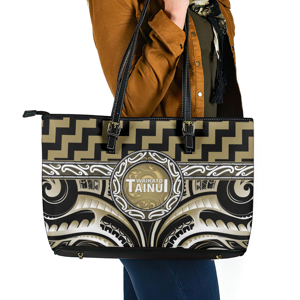 Aotearoa Waikato Tainui Leather Tote Bag Maori Iwi Poutama Puhoro Tattoo LT14 - Polynesian Pride