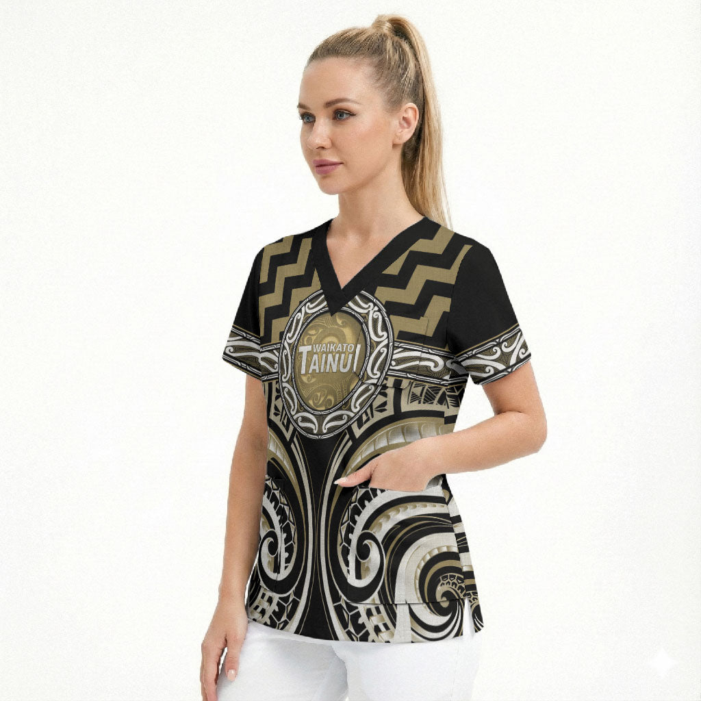 Aotearoa Waikato Tainui Personalised Scrub Top Maori Iwi Poutama Puhoro Tattoo LT14 - Polynesian Pride