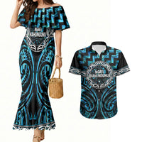 Aotearoa Ngati Kahungunu Personalised Couples Matching Mermaid Dress and Hawaiian Shirt Maori Iwi Poutama Puhoro Tattoo LT14 Turquoise - Polynesian Pride