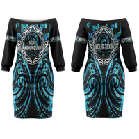 Aotearoa Ngati Kahungunu Personalised Couples Matching Off The Shoulder Long Sleeve Dress and Long Sleeve Button Shirt Maori Iwi Poutama Puhoro Tattoo LT14 - Polynesian Pride