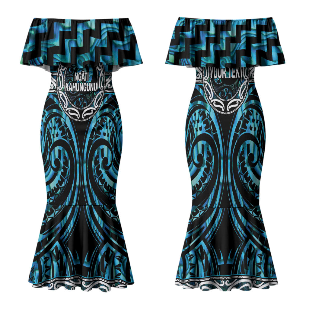 Aotearoa Ngati Kahungunu Personalised Family Matching Mermaid Dress and Hawaiian Shirt Maori Iwi Poutama Puhoro Tattoo LT14 Mom's Dress Turquoise - Polynesian Pride