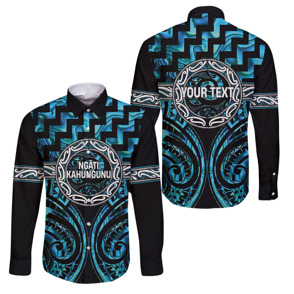 Aotearoa Ngati Kahungunu Personalised Family Matching Off Shoulder Short Dress and Hawaiian Shirt Maori Iwi Poutama Puhoro Tattoo LT14 Dad's Shirt - Long Sleeve Turquoise - Polynesian Pride