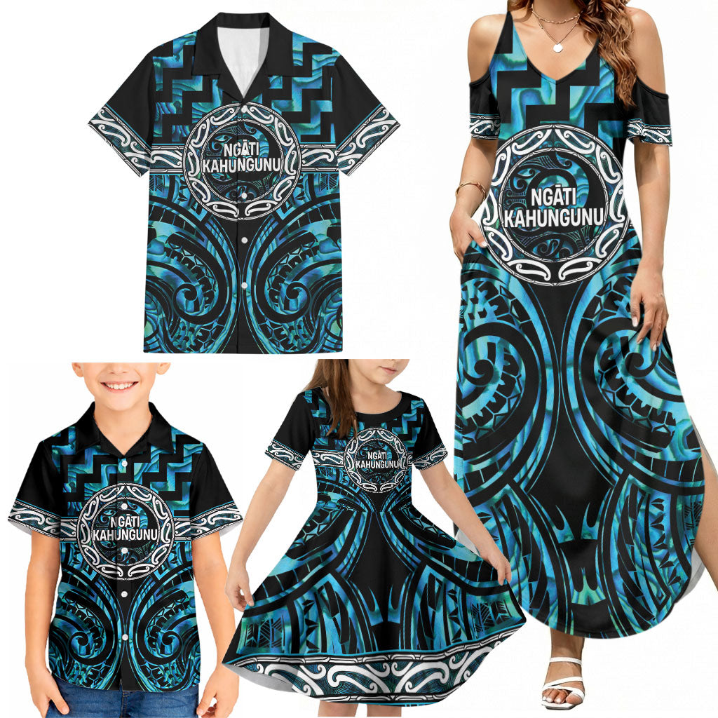 Aotearoa Ngati Kahungunu Personalised Family Matching Summer Maxi Dress and Hawaiian Shirt Maori Iwi Poutama Puhoro Tattoo LT14 - Polynesian Pride
