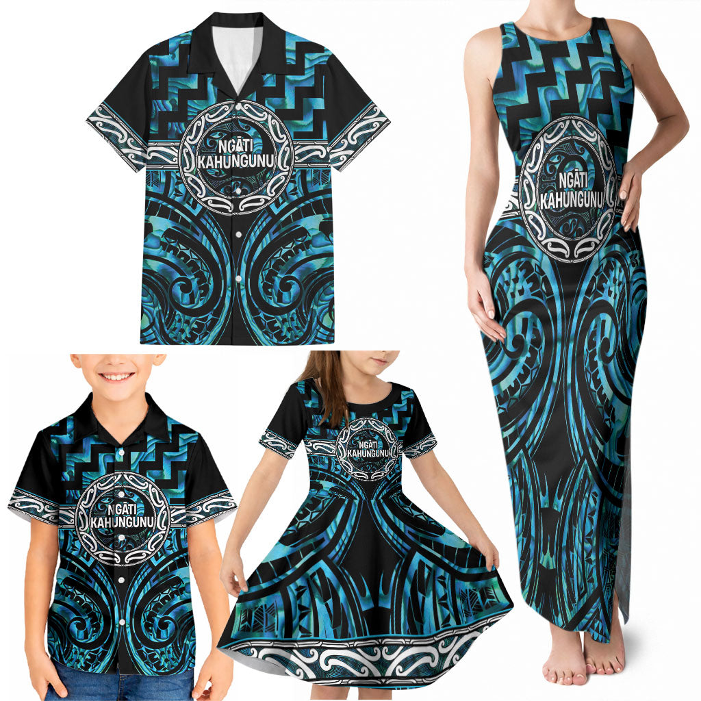 Aotearoa Ngati Kahungunu Personalised Family Matching Tank Maxi Dress and Hawaiian Shirt Maori Iwi Poutama Puhoro Tattoo LT14 - Polynesian Pride