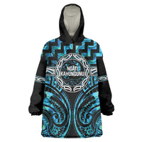 Aotearoa Ngati Kahungunu Personalised Wearable Blanket Hoodie Maori Iwi Poutama Puhoro Tattoo LT14 One Size Turquoise - Polynesian Pride
