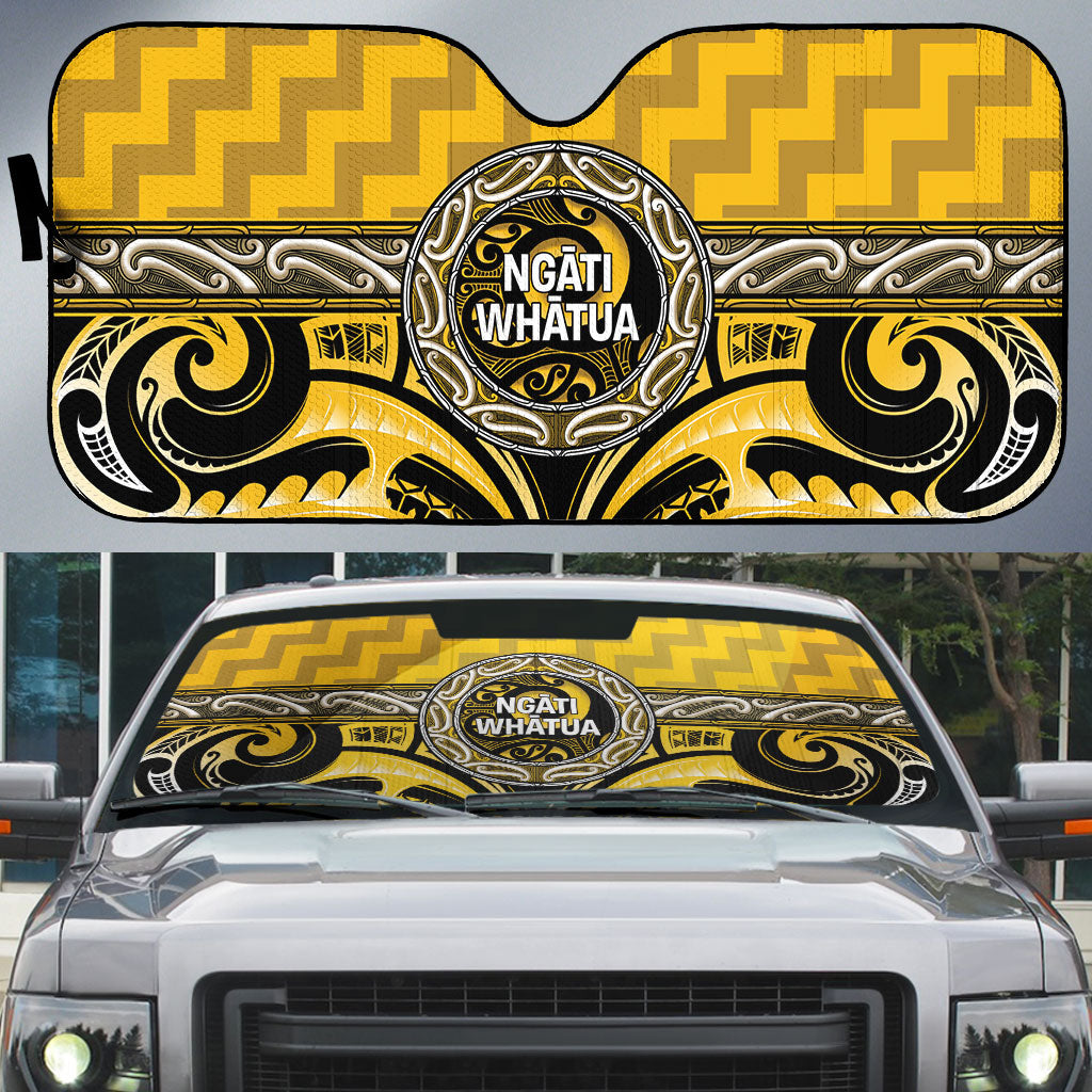 Aotearoa Ngati Whatua Auto Sun Shade Maori Iwi Poutama Puhoro Tattoo LT14 Yellow - Polynesian Pride
