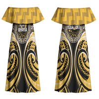 Aotearoa Ngati Whatua Personalised Couples Matching Off Shoulder Maxi Dress and Long Sleeve Button Shirt Maori Iwi Poutama Puhoro Tattoo LT14 - Polynesian Pride