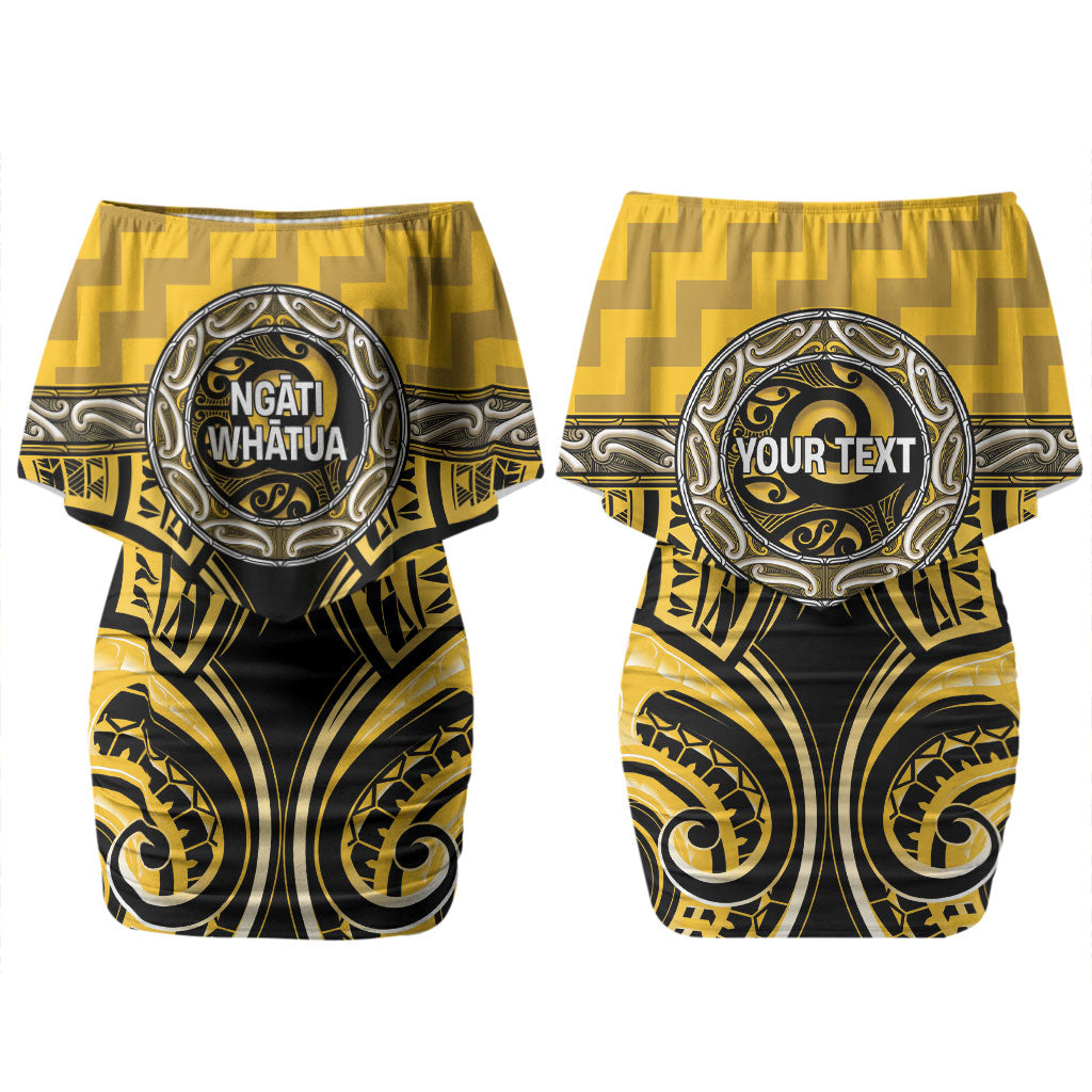 Aotearoa Ngati Whatua Personalised Couples Matching Off Shoulder Short Dress and Hawaiian Shirt Maori Iwi Poutama Puhoro Tattoo LT14 - Polynesian Pride