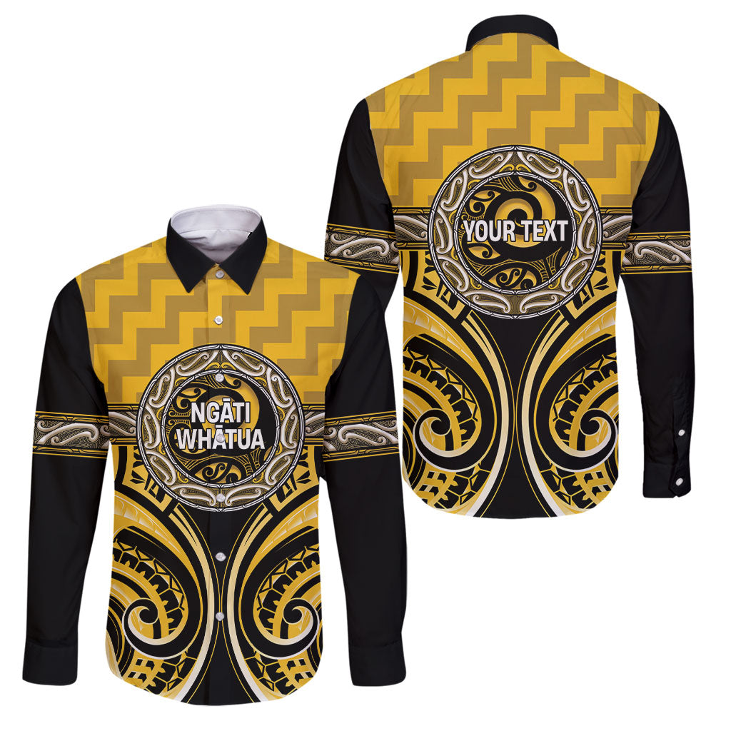 Aotearoa Ngati Whatua Personalised Family Matching Off The Shoulder Long Sleeve Dress and Hawaiian Shirt Maori Iwi Poutama Puhoro Tattoo LT14 Dad's Shirt - Long Sleeve Yellow - Polynesian Pride