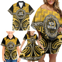 Aotearoa Ngati Whatua Personalised Family Matching Off Shoulder Short Dress and Hawaiian Shirt Maori Iwi Poutama Puhoro Tattoo LT14 - Polynesian Pride