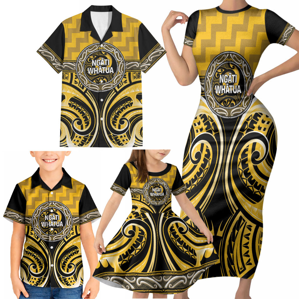 Aotearoa Ngati Whatua Personalised Family Matching Short Sleeve Bodycon Dress and Hawaiian Shirt Maori Iwi Poutama Puhoro Tattoo LT14 - Polynesian Pride