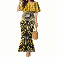 Aotearoa Ngati Whatua Personalised Mermaid Dress Maori Iwi Poutama Puhoro Tattoo LT14 Women Yellow - Polynesian Pride