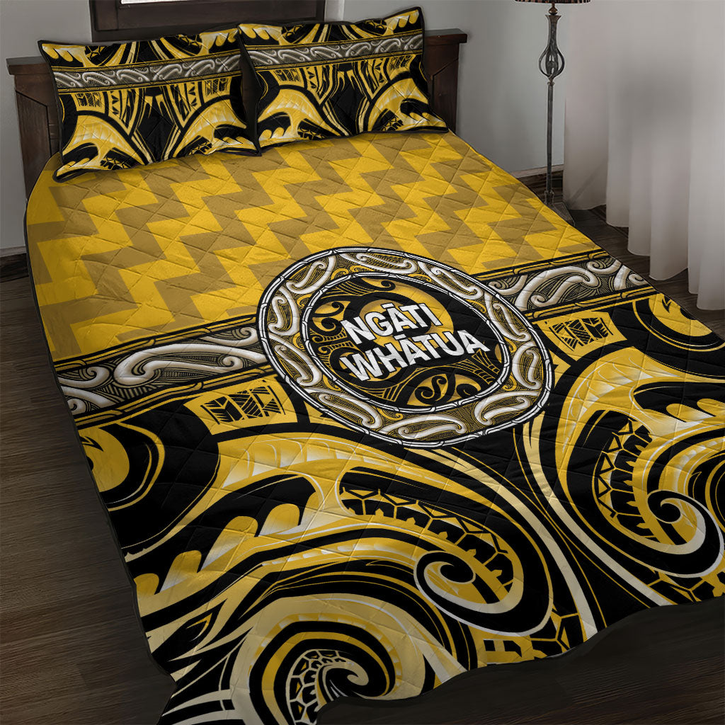 Aotearoa Ngati Whatua Quilt Bed Set Maori Iwi Poutama Puhoro Tattoo LT14 Yellow - Polynesian Pride