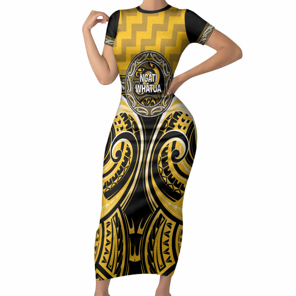 Aotearoa Ngati Whatua Personalised Short Sleeve Bodycon Dress Maori Iwi Poutama Puhoro Tattoo