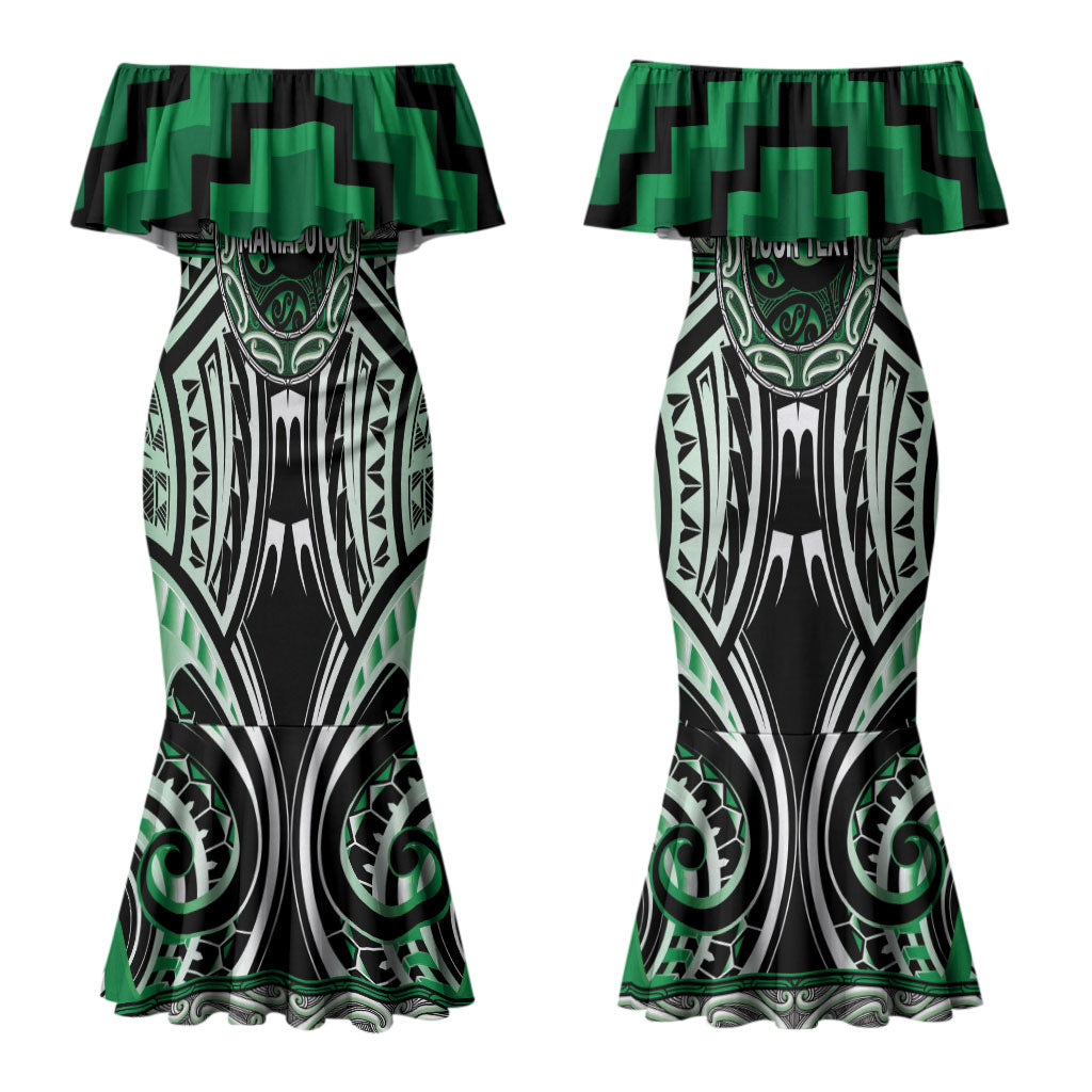 Aotearoa Ngati Maniapoto Personalised Couples Matching Mermaid Dress and Long Sleeve Button Shirt Maori Iwi Poutama Puhoro Tattoo LT14 - Polynesian Pride