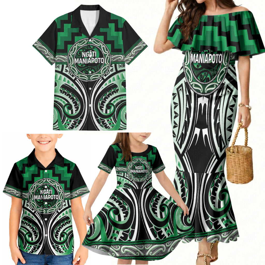 Aotearoa Ngati Maniapoto Personalised Family Matching Mermaid Dress and Hawaiian Shirt Maori Iwi Poutama Puhoro Tattoo LT14 - Polynesian Pride