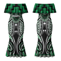 Aotearoa Ngati Maniapoto Personalised Family Matching Mermaid Dress and Hawaiian Shirt Maori Iwi Poutama Puhoro Tattoo LT14 Mom's Dress Green - Polynesian Pride