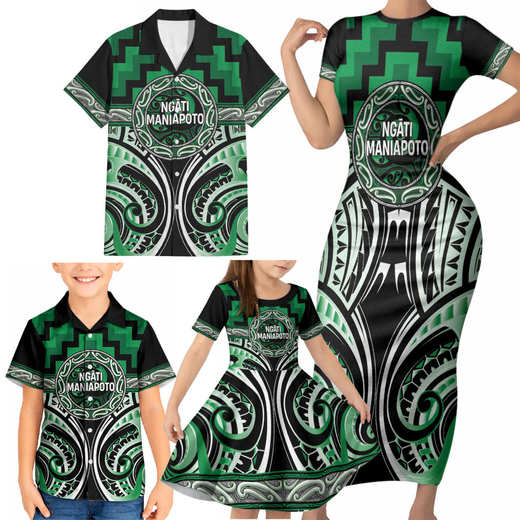 Aotearoa Ngati Maniapoto Personalised Family Matching Short Sleeve Bodycon Dress and Hawaiian Shirt Maori Iwi Poutama Puhoro Tattoo LT14 - Polynesian Pride