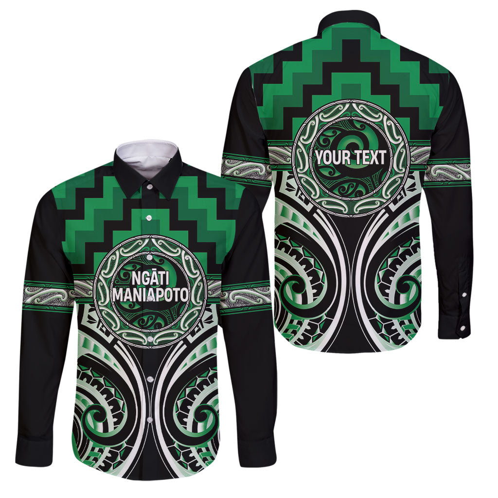 Aotearoa Ngati Maniapoto Personalised Family Matching Summer Maxi Dress and Hawaiian Shirt Maori Iwi Poutama Puhoro Tattoo LT14 Dad's Shirt - Long Sleeve Green - Polynesian Pride