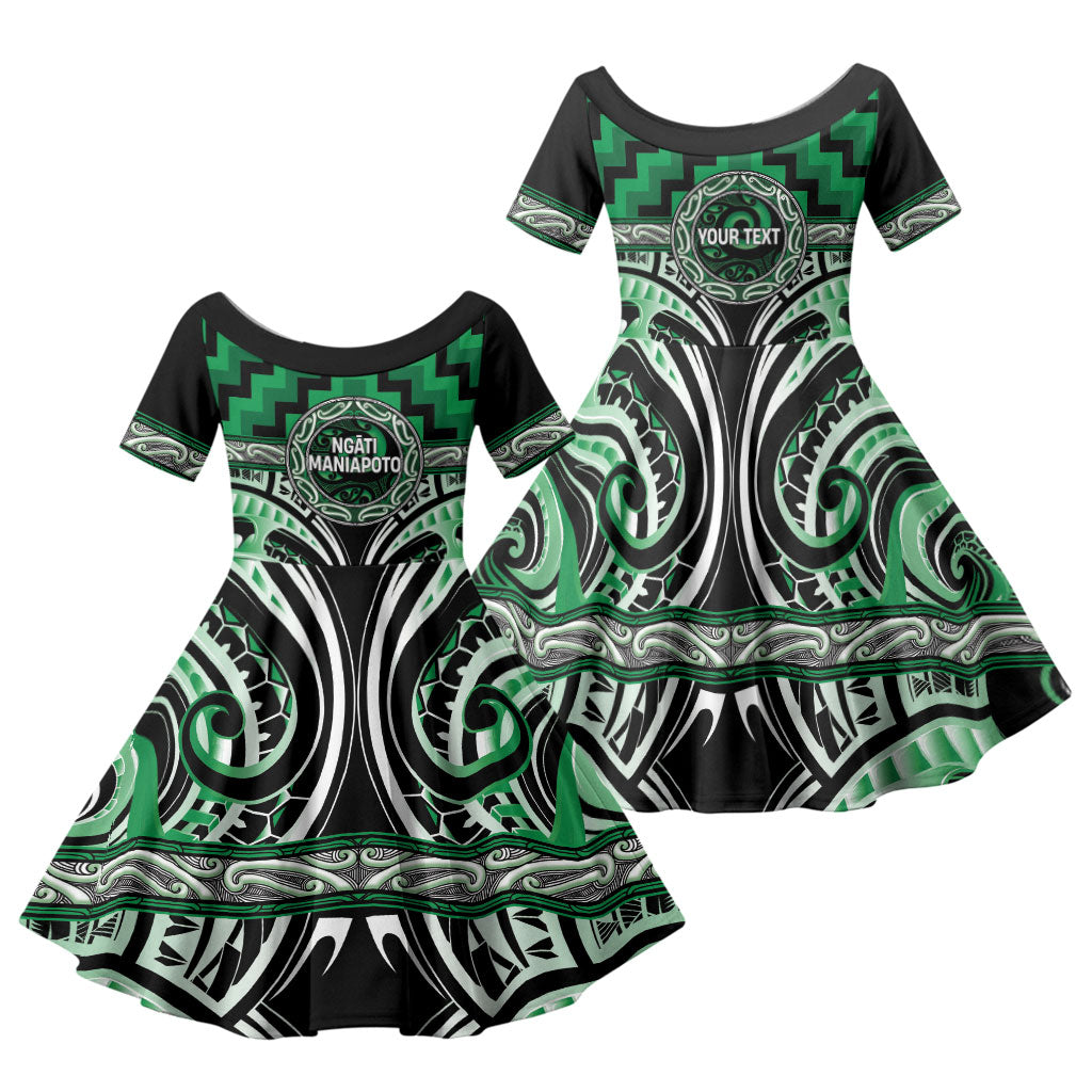 Aotearoa Ngati Maniapoto Personalised Family Matching Summer Maxi Dress and Hawaiian Shirt Maori Iwi Poutama Puhoro Tattoo LT14 Daughter's Dress Green - Polynesian Pride