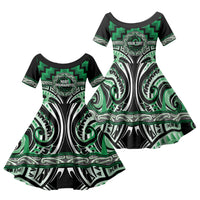 Aotearoa Ngati Maniapoto Personalised Family Matching Tank Maxi Dress and Hawaiian Shirt Maori Iwi Poutama Puhoro Tattoo LT14 Daughter's Dress Green - Polynesian Pride