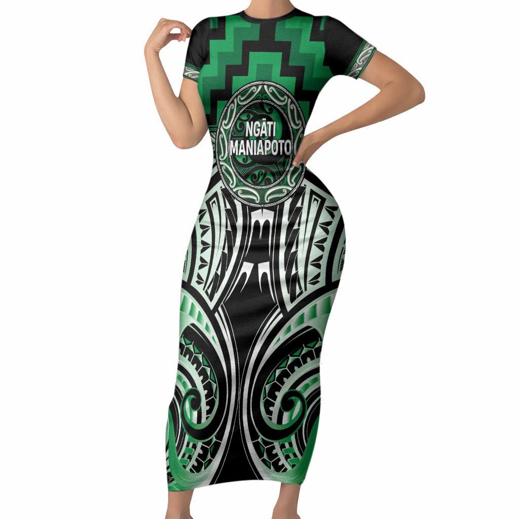 Aotearoa Ngati Maniapoto Personalised Short Sleeve Bodycon Dress Maori Iwi Poutama Puhoro Tattoo