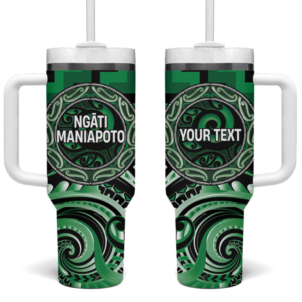 Aotearoa Ngati Maniapoto Personalised Tumbler With Handle Maori Iwi Poutama Puhoro Tattoo LT14 One Size: 40 oz Green - Polynesian Pride