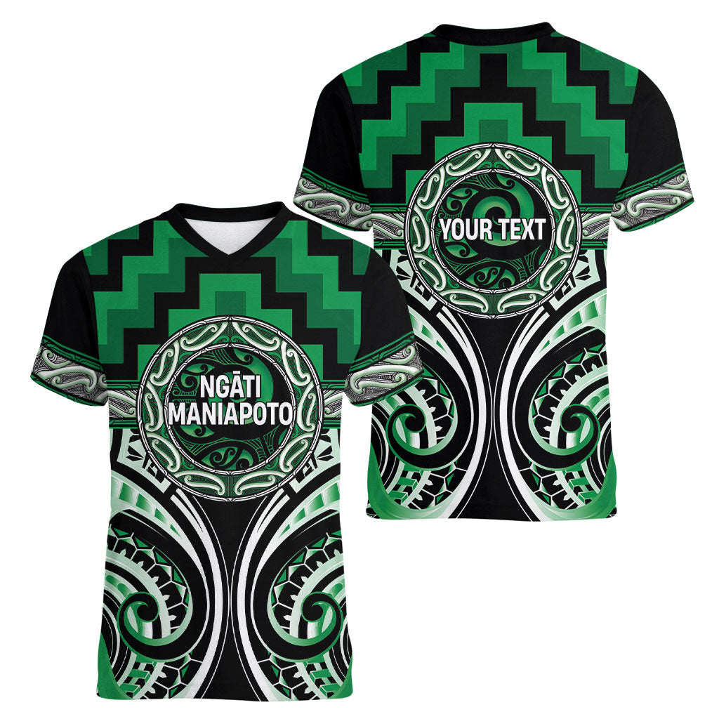 Aotearoa Ngati Maniapoto Personalised Women V-Neck T-Shirt Maori Iwi Poutama Puhoro Tattoo LT14 - Polynesian Pride