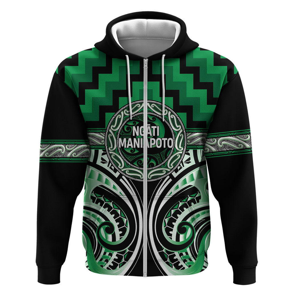 Aotearoa Ngati Maniapoto Personalised Zip Hoodie Maori Iwi Poutama Puhoro Tattoo LT14 Zip Hoodie Green - Polynesian Pride