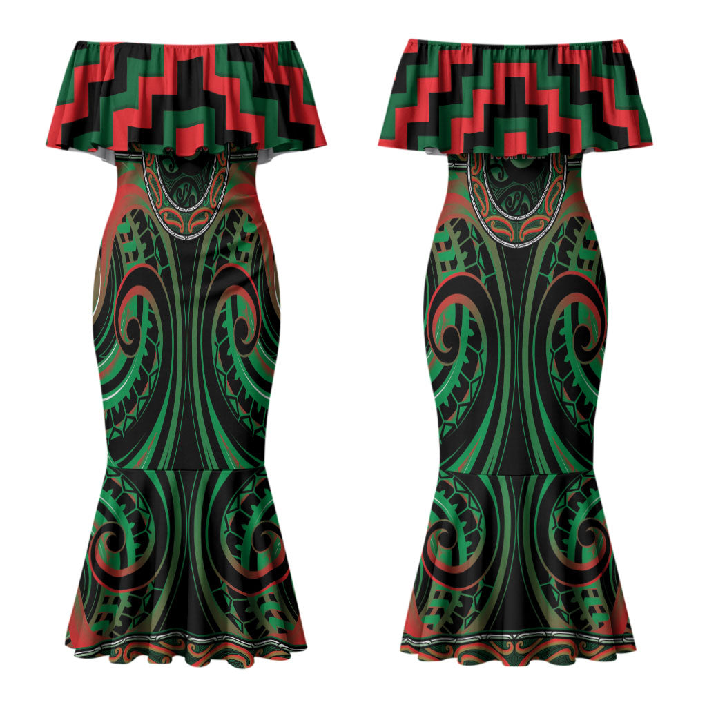 Aotearoa Ngai Tuhoe Personalised Couples Matching Mermaid Dress and Hawaiian Shirt Maori Iwi Poutama Puhoro Tattoo LT14 - Polynesian Pride