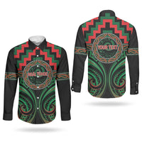 Aotearoa Ngai Tuhoe Personalised Couples Matching Off The Shoulder Long Sleeve Dress and Long Sleeve Button Shirt Maori Iwi Poutama Puhoro Tattoo LT14 - Polynesian Pride