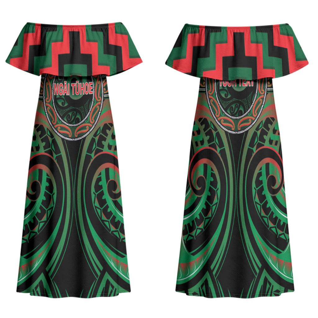 Aotearoa Ngai Tuhoe Personalised Family Matching Off Shoulder Maxi Dress and Hawaiian Shirt Maori Iwi Poutama Puhoro Tattoo LT14 Mom's Dress Green - Polynesian Pride