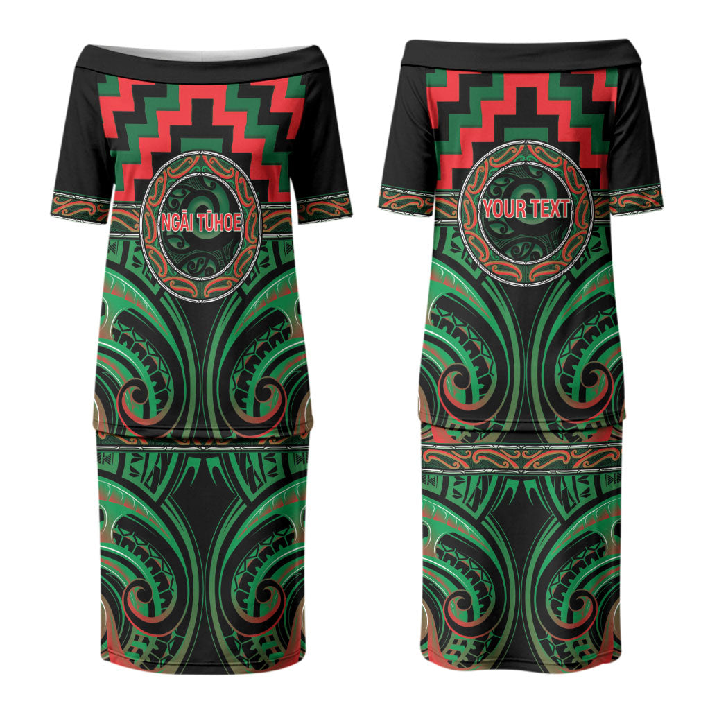 Aotearoa Ngai Tuhoe Personalised Family Matching Puletasi and Hawaiian Shirt Maori Iwi Poutama Puhoro Tattoo LT14 Mom's Dress Green - Polynesian Pride