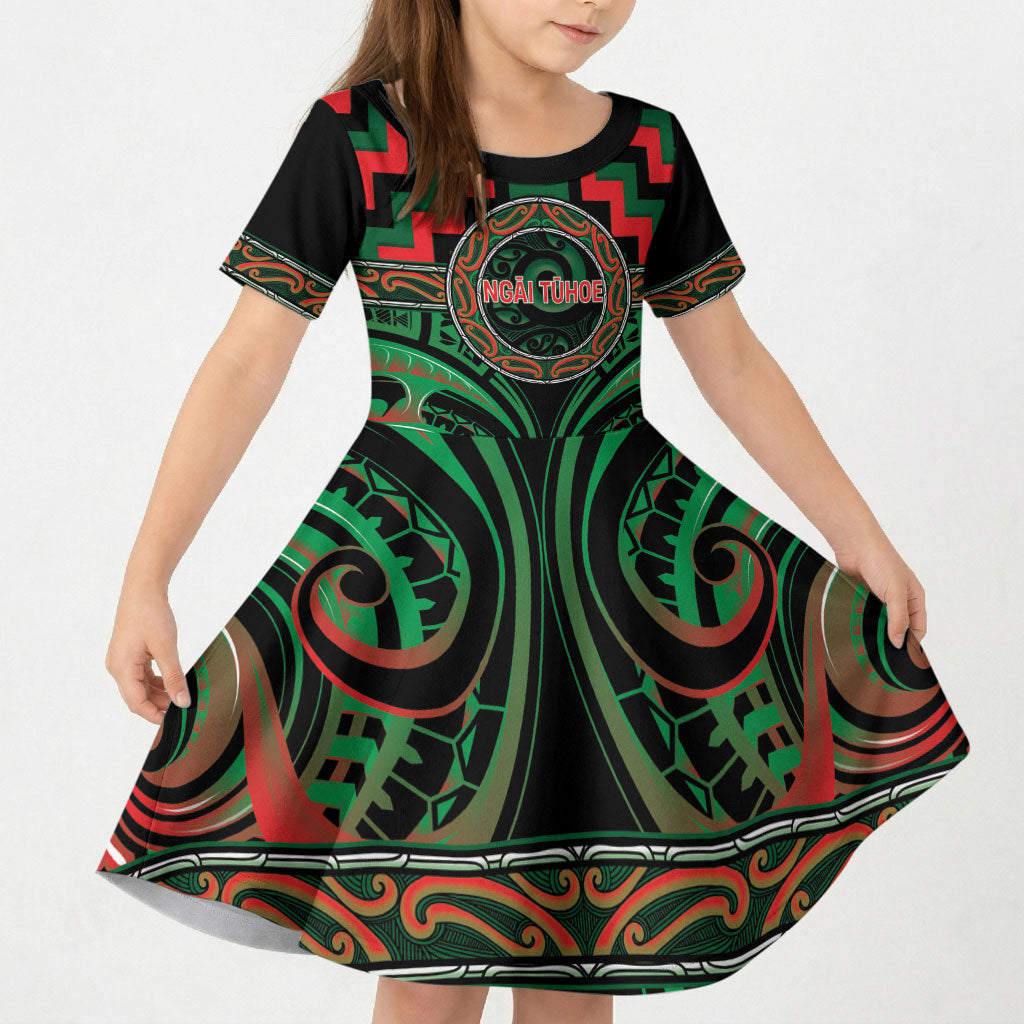 Aotearoa Ngai Tuhoe Personalised Kid Short Sleeve Dress Maori Iwi Poutama Puhoro Tattoo