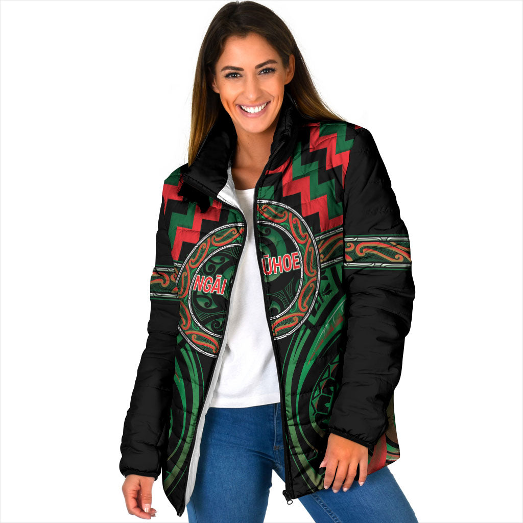 Aotearoa Ngai Tuhoe Personalised Padded Jacket Maori Iwi Poutama Puhoro Tattoo LT14 Women Green - Polynesian Pride