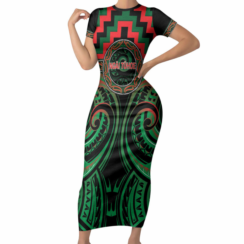 Aotearoa Ngai Tuhoe Personalised Short Sleeve Bodycon Dress Maori Iwi Poutama Puhoro Tattoo