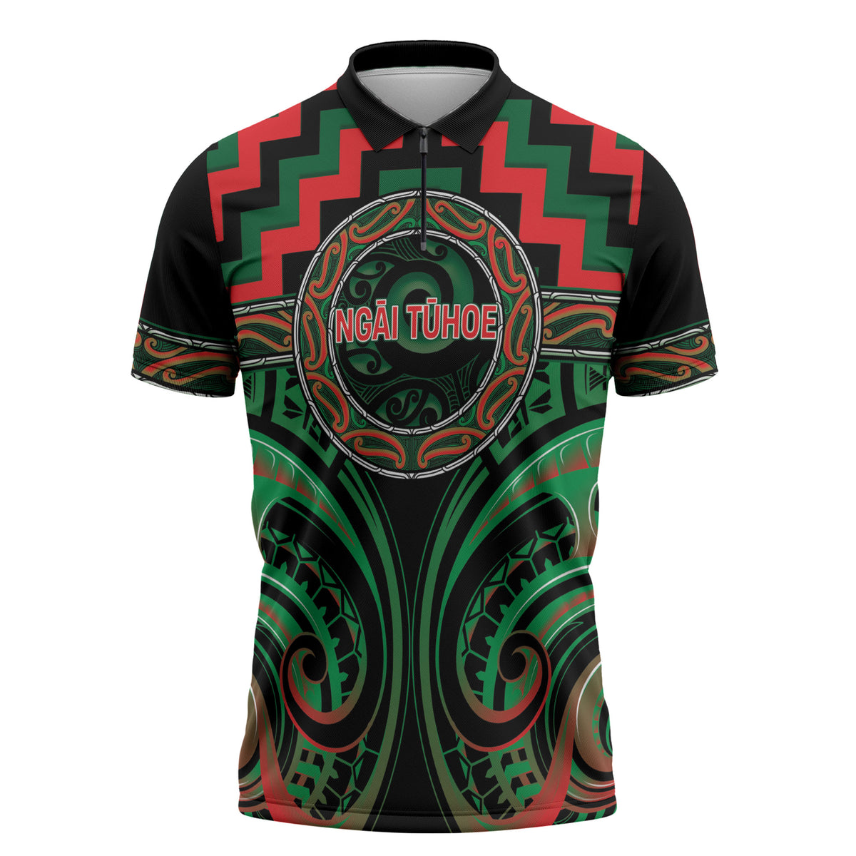 Aotearoa Ngai Tuhoe Personalised Zipper Polo Shirt Maori Iwi Poutama Puhoro Tattoo LT14 Green - Polynesian Pride