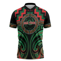 Aotearoa Ngai Tuhoe Personalised Zipper Polo Shirt Maori Iwi Poutama Puhoro Tattoo LT14 Green - Polynesian Pride