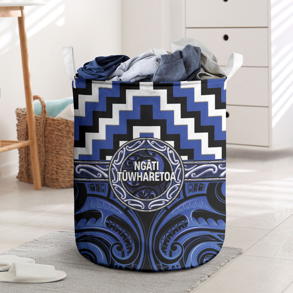 Aotearoa Ngati Tuwharetoa Laundry Basket Maori Iwi Poutama Puhoro Tattoo LT14 Blue - Polynesian Pride