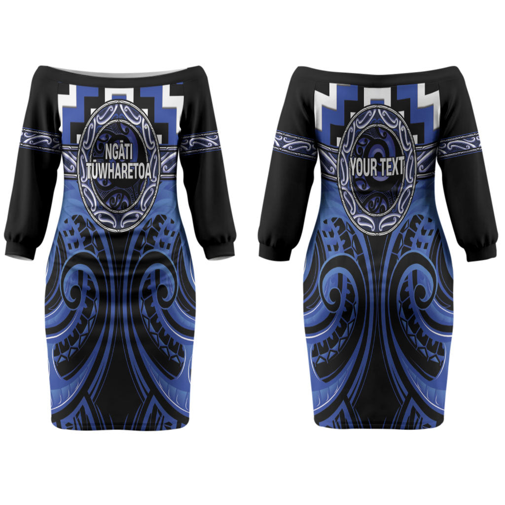 Aotearoa Ngati Tuwharetoa Personalised Couples Matching Off The Shoulder Long Sleeve Dress and Long Sleeve Button Shirt Maori Iwi Poutama Puhoro Tattoo LT14 - Polynesian Pride