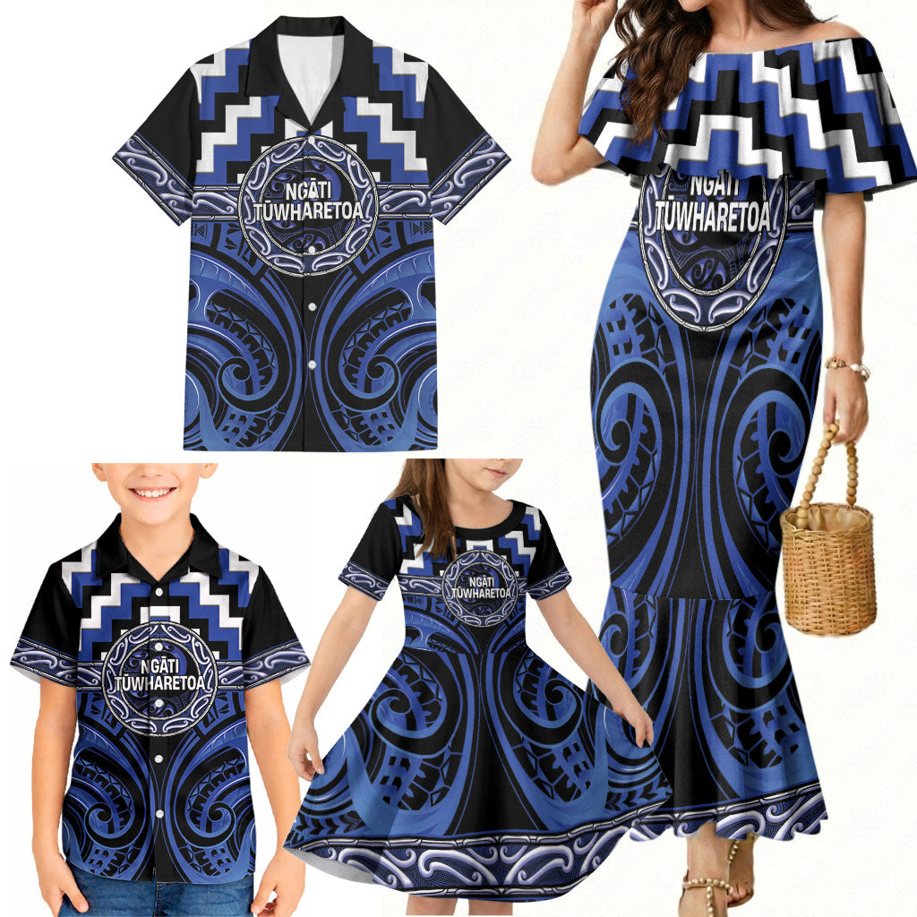 Aotearoa Ngati Tuwharetoa Personalised Family Matching Mermaid Dress and Hawaiian Shirt Maori Iwi Poutama Puhoro Tattoo LT14 - Polynesian Pride