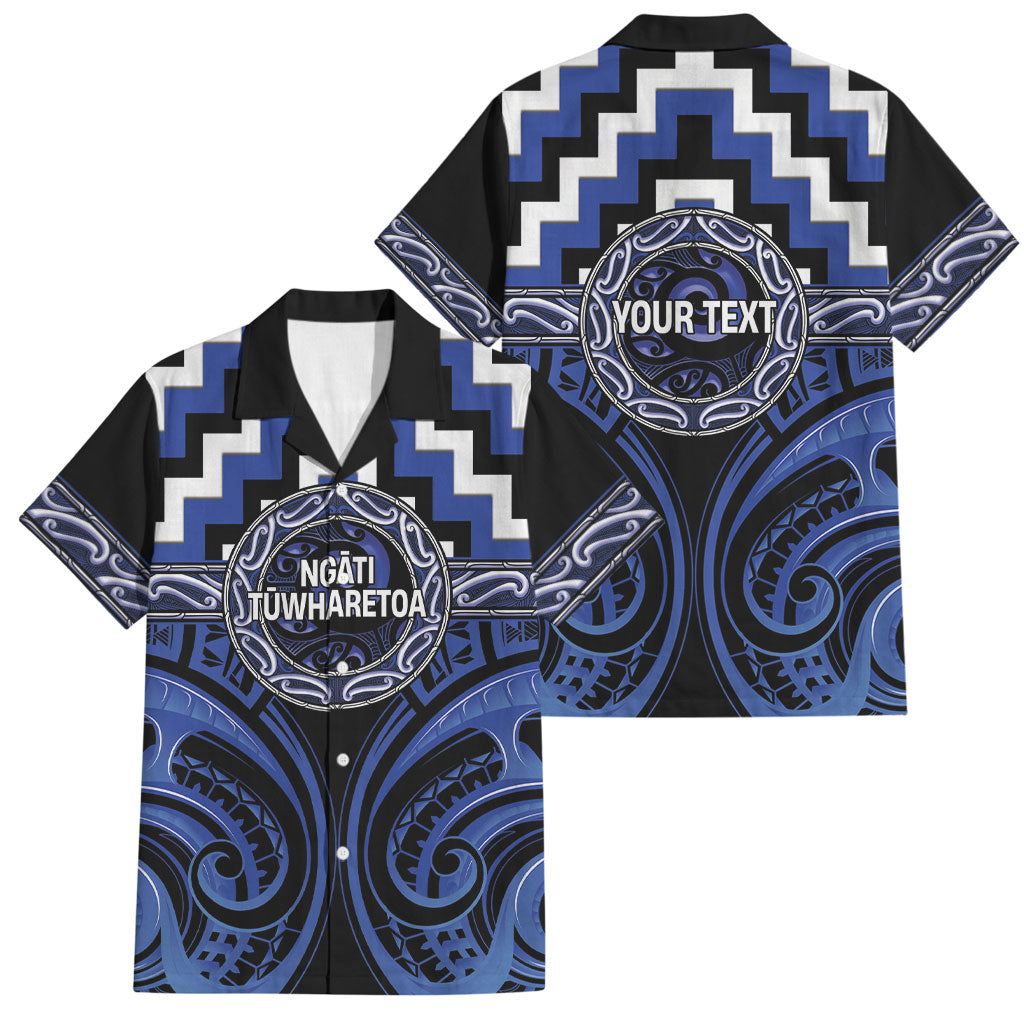 Aotearoa Ngati Tuwharetoa Personalised Family Matching Off Shoulder Short Dress and Hawaiian Shirt Maori Iwi Poutama Puhoro Tattoo LT14 Dad's Shirt - Short Sleeve Blue - Polynesian Pride