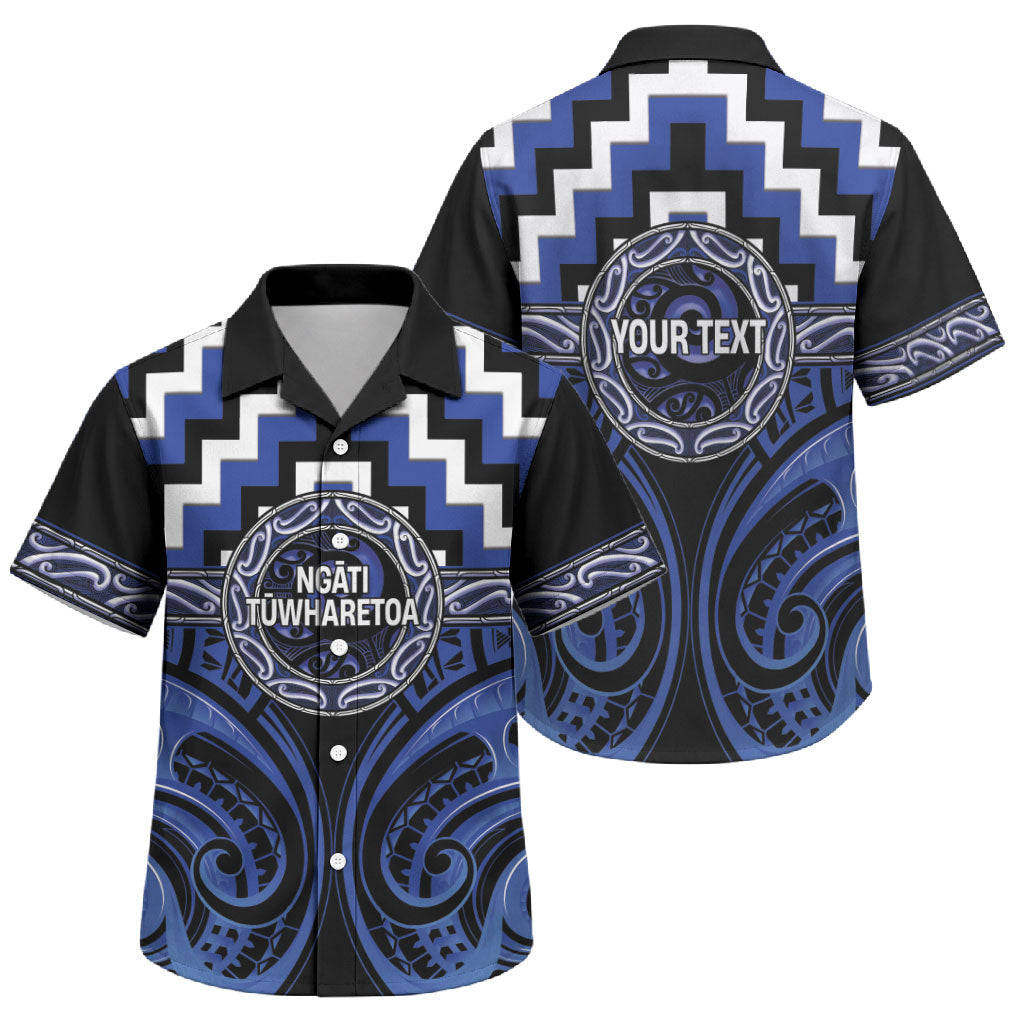 Aotearoa Ngati Tuwharetoa Personalised Family Matching Off Shoulder Short Dress and Hawaiian Shirt Maori Iwi Poutama Puhoro Tattoo LT14 Son's Shirt Blue - Polynesian Pride