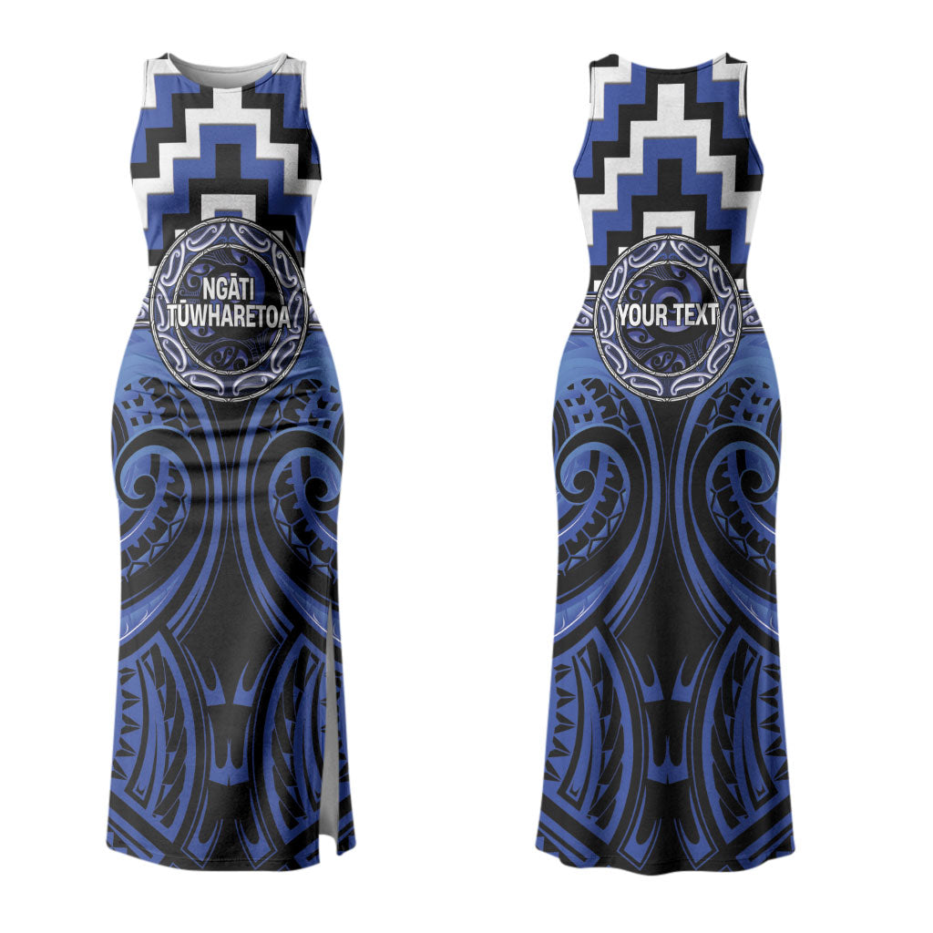 Aotearoa Ngati Tuwharetoa Personalised Family Matching Tank Maxi Dress and Hawaiian Shirt Maori Iwi Poutama Puhoro Tattoo LT14 Mom's Dress Blue - Polynesian Pride