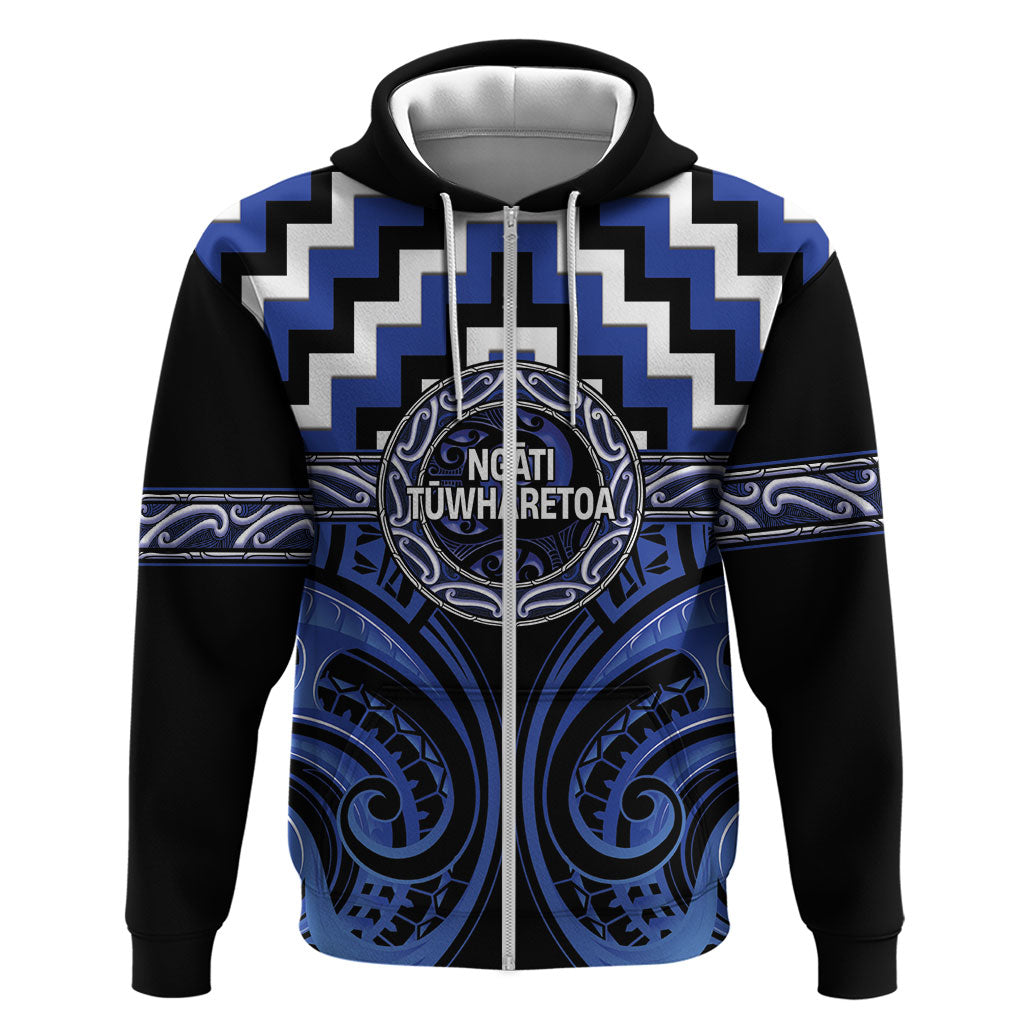Aotearoa Ngati Tuwharetoa Personalised Hoodie Maori Iwi Poutama Puhoro Tattoo LT14 Zip Hoodie Blue - Polynesian Pride