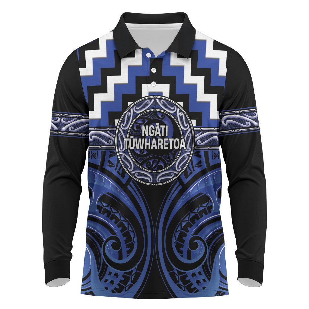 Aotearoa Ngati Tuwharetoa Personalised Long Sleeve Polo Shirt Maori Iwi Poutama Puhoro Tattoo