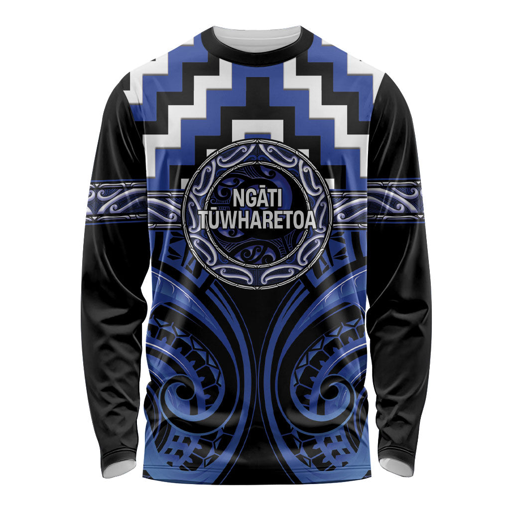 Aotearoa Ngati Tuwharetoa Personalised Long Sleeve Shirt Maori Iwi Poutama Puhoro Tattoo LT14 Unisex Blue - Polynesian Pride