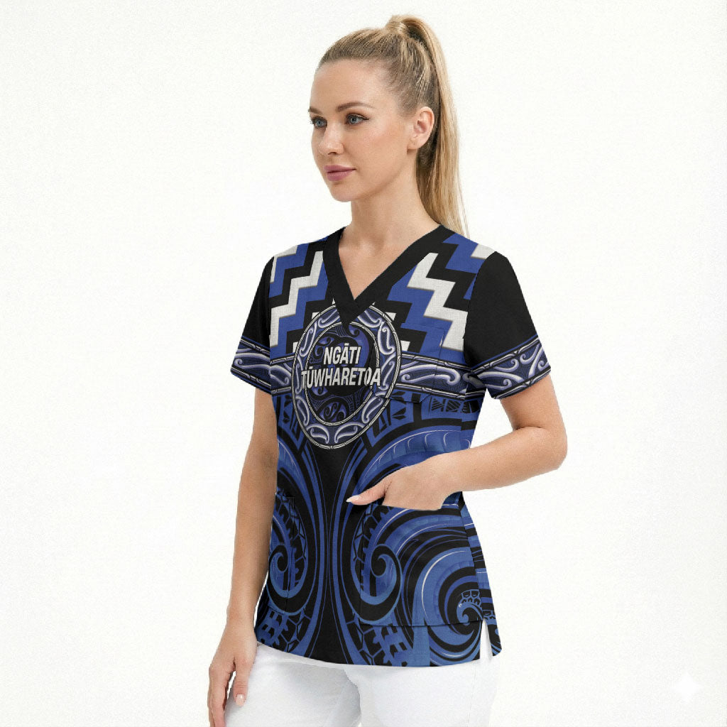 Aotearoa Ngati Tuwharetoa Personalised Scrub Top Maori Iwi Poutama Puhoro Tattoo LT14 - Polynesian Pride