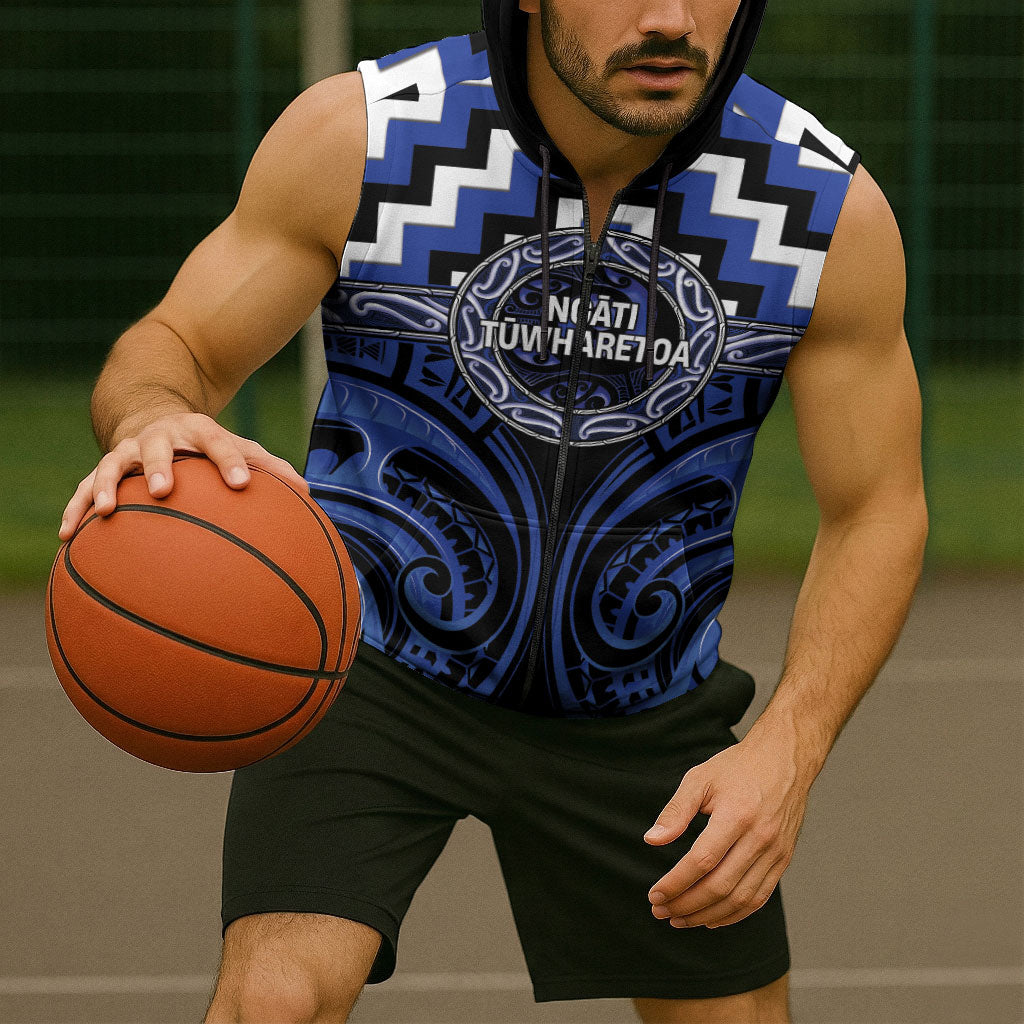 Aotearoa Ngati Tuwharetoa Personalised Sleeveless Zip Hoodie Maori Iwi Poutama Puhoro Tattoo LT14 - Polynesian Pride